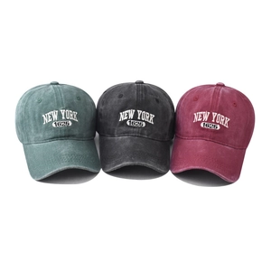 Vintage washed cotton baseball caps with New York 1625 embroidery in three colors