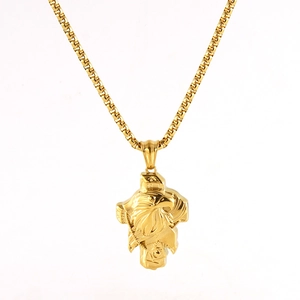 Men's hip hop 18K gold plated stainless steel Desert Eagle pendant necklace on white background