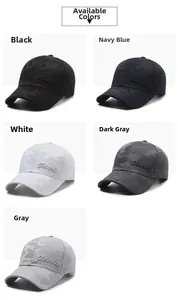 Detail view of camouflage baseball caps in five colors with Classic side embroidery