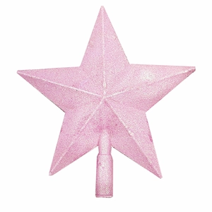 Sparkling pink glitter star tree topper with cylindrical base for Christmas decoration