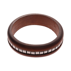 Bracelet rétro en bois brun foncé carré avec incrustations minimalistes en métal argenté