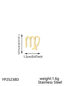 Detailed view of golden stainless steel Virgo zodiac earring measuring 1.2cm x 1.2cm