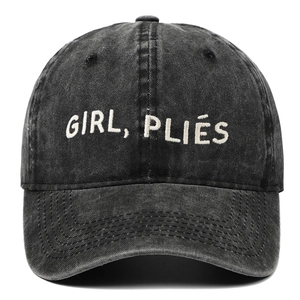 Casquette de baseball en coton délavé gris foncé avec broderie blanche GIRL PLIES