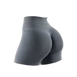 Women's high waist seamless yoga shorts in dark grey with butt lifting contour design