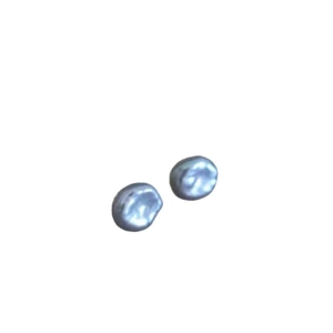 Pair of natural baroque freshwater pearl studs in iridescent grey and blue tones