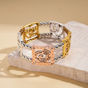 Metallic heart elastic bracelet with hollow square charms and follow your heart engraving