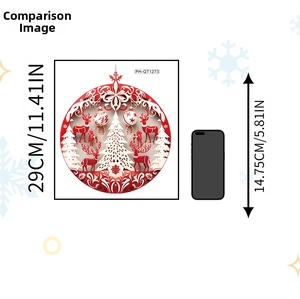 Christmas reindeer wall sticker size comparison showing 29cm diameter next to a phone