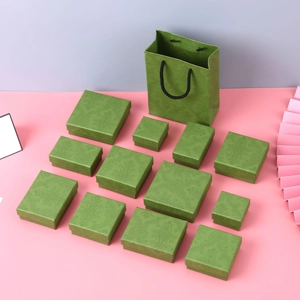 Vintage green jewelry gift box set with embossed patterns for rings and necklaces