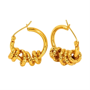 Elegant gold braided hoop earrings for women in stainless steel with textured accents