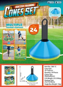 Detail set of 24 soccer training cones with carrying pole and dimensions guide