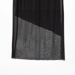 Fashionable black double-layer mesh dress with asymmetrical patchwork and sheer details