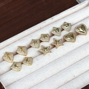 Elegant gold-plated heart and moon stud earrings set with sparkling zircon stones