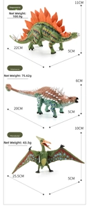 Detailed dimensions and weights of Stegosaurus, Ankylosaurus and Pterosaur dinosaur toys
