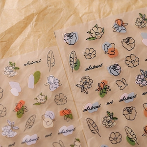 3D ultra-thin 5D nail art stickers with abstract floral and leaf patterns on stickers