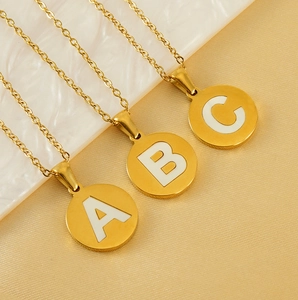 Stainless Steel Initial Necklace Round Shell Alphabet Pendant 18K Gold Plated Elegant Fashion Jewelry For Women
