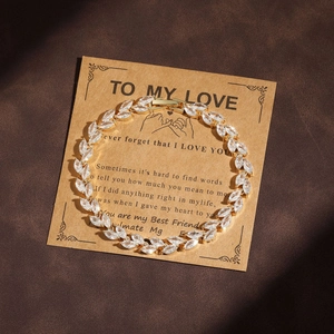 Gold leaf-shaped zircon bracelet with wheat ear design and romantic gift card packaging