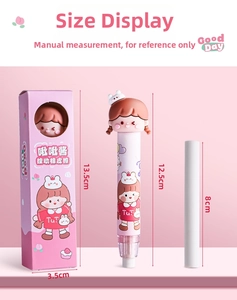 Detailed size view of cartoon click eraser pen and refill with cute character topper