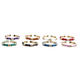 Bamboo Joint Open Ring Copper Gold Plated Colorful Enamel Micro Pave Cubic Zirconia Adjustable Fashion Jewelry Women