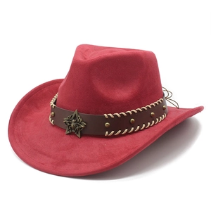 Western Cowboy Hut Wildlederimitat Breite Krempe Mit Lederband Metall Sternabzeichen Retro Ethno Stil Damen Herren