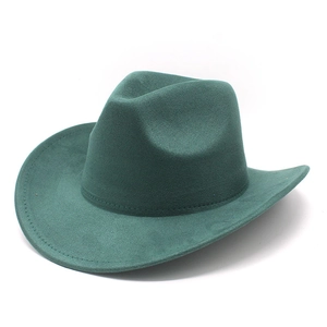 Classic dark green faux suede western cowboy hat with wide brim and curved edges