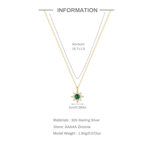 Elegant S925 sterling silver snowflake necklace with green emerald and zircon stones
