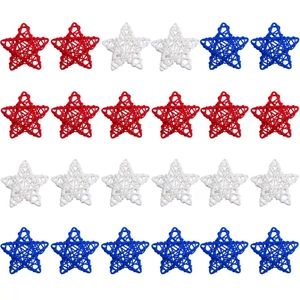 24Pcs Independence Day rattan star hanging decorations in red white and blue