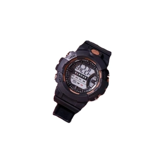 Unisex digital sports watch with black rubber strap and large round waterproof display