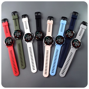 Waterproof digital LED watches in eight colors with soft silicone sports straps