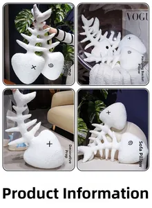Creative white fishbone plush pillow in lamb wool shown in various home decor settings