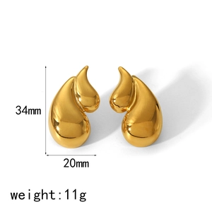 Chunky 18k gold plated stainless steel teardrop earrings for women, 34mm size