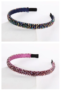 Close-up of luxury multilayer headbands with colorful crystal beads and nonslip ends