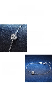 Macro shot of 925 silver moissanite bracelet with precision cut single stone detail