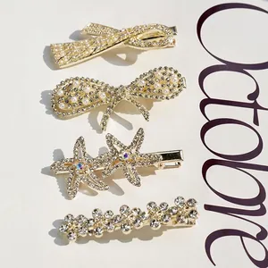 Alloy Rhinestone Faux Artificial Pearl Hair Clips Sparkly Flower Bow Leaf Shapes Duckbill Barrettes Elegant Accessories For Women