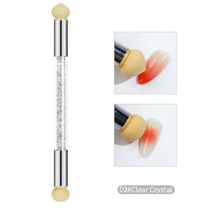 Pinceau éponge manucure à double tête avec manche en acrylique et strass pour dégradé