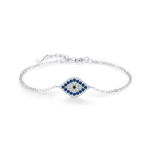 Elegant S925 sterling silver evil eye bracelet with blue and clear zirconia crystals