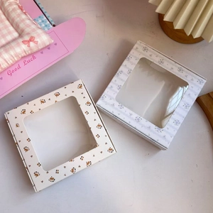 Floral print square paper gift boxes with clear window for elegant scrunchie packaging