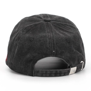 Washed charcoal denim baseball cap with Canada maple leaf embroidery and metal buckle