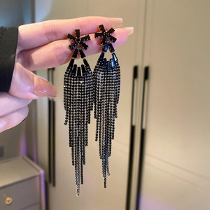 Retro Flower Long Tassel Dangle Earrings Rhinestone Zircon Jewelry With 925 Sterling Silver Earring Post Women Elegant