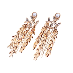 Vintage 18K gold plated flower pearl earrings with elegant long tassel fringe