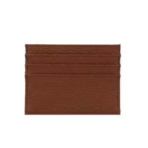 Detail of brown litchi pattern leather card holder with three card slots