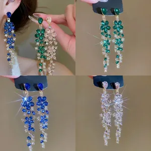 Elegant Floral Tassel Dangle Earrings For Women With Alloy Rhinestones And 925 Sterling Silver Earring Post