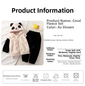Détails du pyjama panda en flanelle pour enfants avec tableau des tailles et tissu