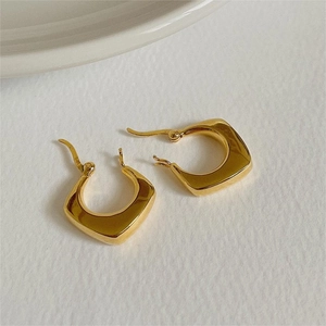 S925 sterling silver gold plated square geometric hoop earrings with polished finish