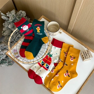 Chaussettes De Noël En Coton Festif Dessin Animé Père Noël Renne Bonhomme Pain Épice Brodé Cadeaux Hiver Unisexe