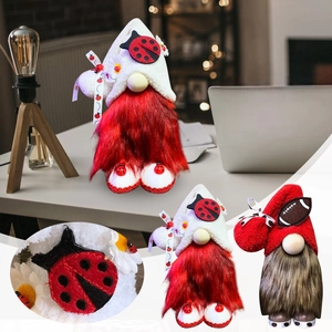 Standing Christmas gnome plush dolls with ladybug and rugby details on pointy hats