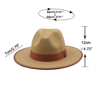 Beige fedora western cowboy hat with brown leather band and size measurements