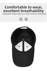 Detail view of the breathable mesh lining and reinforced seams on this black baseball cap