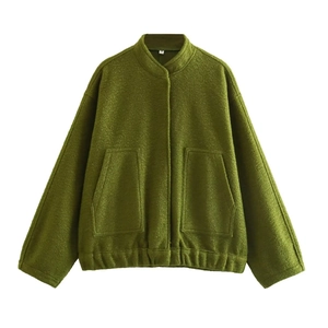 Grass green loose-fit Y2K casual jacket in soft wool-like fabric, size S variant