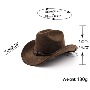 Detail of dark brown faux suede cowboy hat showing cattleman crease and braided trim