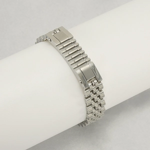 Silver stainless steel watch band bracelet for men with premium brushed link finish